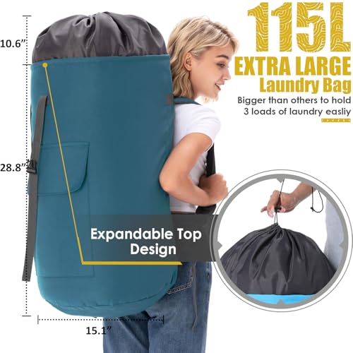 Backpack Laundry Bag, 115L Heavy Duty Extra Large College Laundry Backpack, Dirty Clothes Bag with Shoulder Straps, Laundry Hamper Bag with Drawstring Closure for College Dorm, Apartment Teal - color: Teal