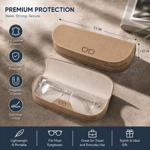 Glasses Case hard shell,3-in-1 Sunglasses Case & Eyeglass Case with Cleaning Cloth & Storage Pouch - color: Beige, size: Medium
