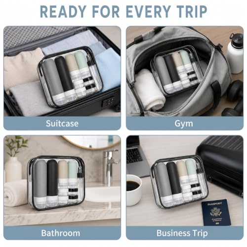 17-Piece Leak Proof Refillable Travel Bottles for Toiletries with Pouch - color: Grey
