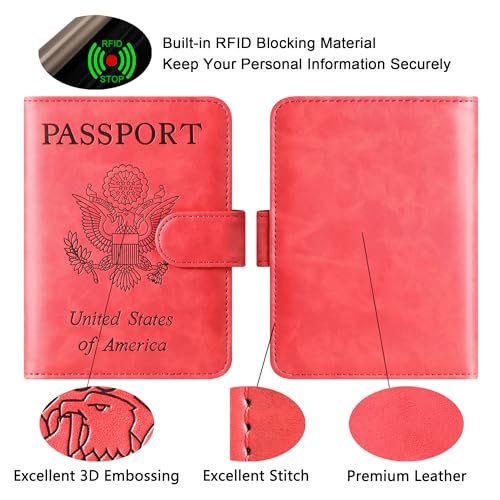 LOHASLIFE Passport Holder for Travel, Rfid Blocking Passport Cover Wallet - color: 120#Red