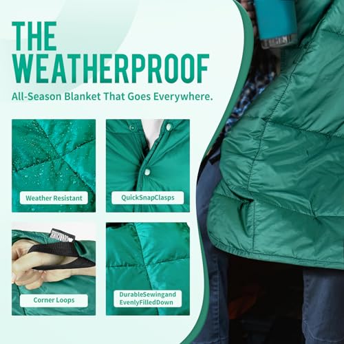 COVACURE Camping Blanket, Packable Down Alternative Outdoor Blanket 57X78'' - color: Down Green