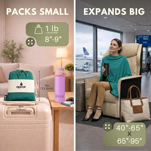 Apear 16-in-1 Soft Travel and Airplane Blanket with Bag Viscose from Bamboo - color: Teal/Black