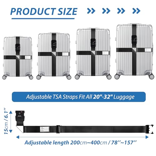 TSA Approved Luggage Straps with Combination Lock, Cross Black - color: Cross Black