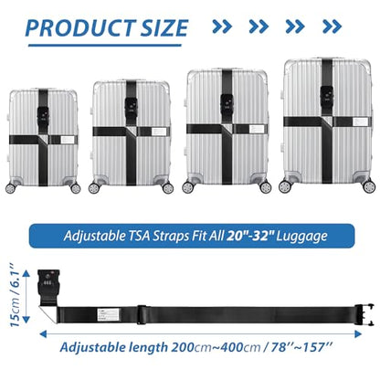 TSA Approved Luggage Straps with Combination Lock, Cross Black - color: Cross Black