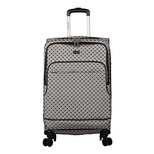 Steve Madden Designer Luggage Collection - Lightweight 24 Inch Expandable Softside Suitcase - Mid-size Rolling 4-Spinner Wheels Checked Bag (Noble Black/Grey, 24in) - color: Noble Black/Grey, size: 24 Inches
