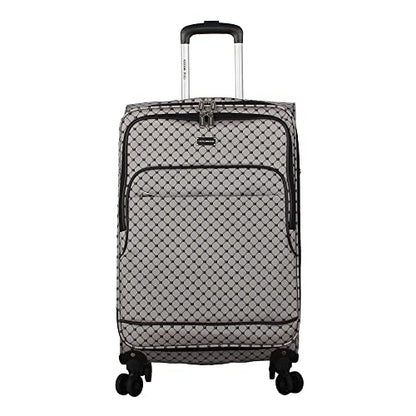 Steve Madden Designer Luggage Collection - Lightweight 24 Inch Expandable Softside Suitcase - Mid-size Rolling 4-Spinner Wheels Checked Bag (Noble Black/Grey, 24in) - color: Noble Black/Grey, size: 24 Inches