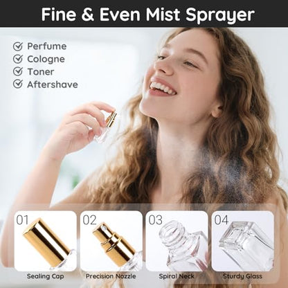 Segbeauty 20pcs 0.1oz Mini Perfume Bottle Travel, Glass Perfume Atomizer Travel Cologne Sprayer, 3ml Cologne Refillable Spray Bottle with Refill kit, Bulk Fine Mist Small Atomizer Sprayer with Pump - size: 0.1oz/3ml