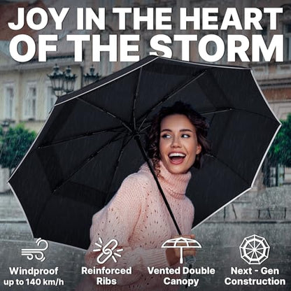 Royal Walk Compact Travel Umbrella for Rain, Windproof, Small & Portable - color: Black