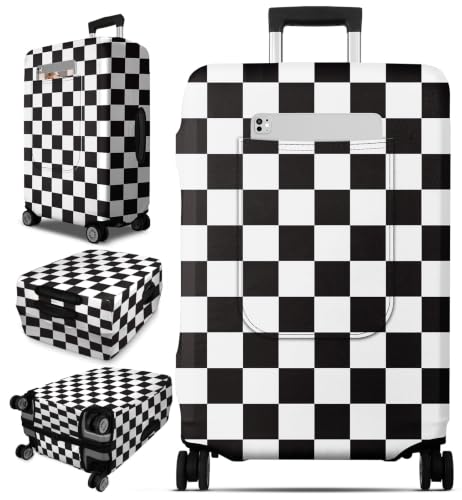 Slohif Classic Black Checkered Luggage Cover with Storage Pocket 24-27 inch - color: Black White Checkered, size: M-(24-27)Inch
