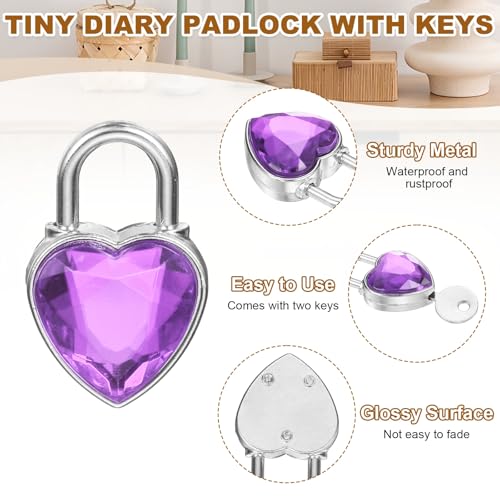 PATIKIL 10Pcs Mini Diary Padlock Small Metal Heart Shaped Lock w 2 Keys - color: Purple