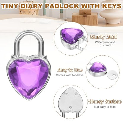 PATIKIL 10Pcs Mini Diary Padlock Small Metal Heart Shaped Lock w 2 Keys - color: Purple