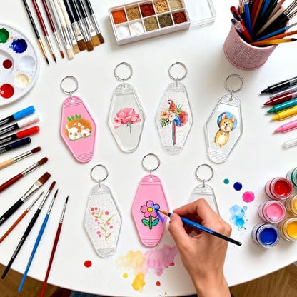 LOTMER 20/30/40/80 PCS Hotel Keychain Blank with Key Rings, 60 Colors Motel Key Chains for DIY Keychains - color: Clear-40