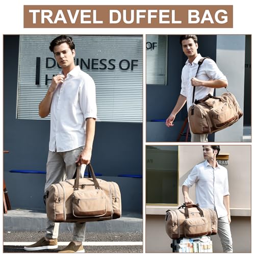 Litvyak 50L Canvas Duffle Bag for Travel Weekend Gym Overnight Carry-on - color: Coffee, size: 50L