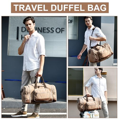 Litvyak 60L Canvas Duffle Bag for Travel Weekend Gym Overnight Carry-on - color: Coffee, size: 60L