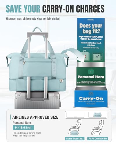 Weekender Bags for Women Travel Weekend Overnight Bag with Shoe Compartment - color: A -Light Blue