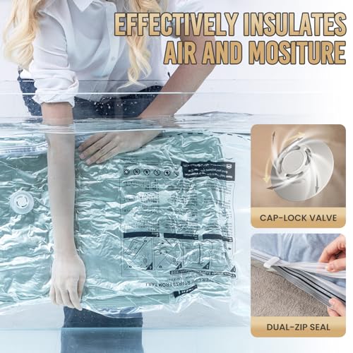 TAILI 6 Pack Vacuum Storage Bags, Combo(3 Large+3 Jumbo), Space Saver for Bedding, Blankets, Pillows, Clothes, LONG SIDE ZIP Vacuum Seal Bags for Clothing Ideal Under Bed Storage Solution - size: 6 Combo-Long