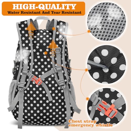 ZOMAKE Lightweight Packable Backpack 30L, Foldable Travel Hiking Daypack - color: D-black,white Polka Dots