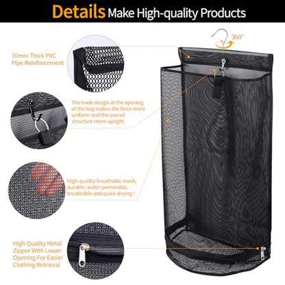 Hanging Collapsible Mesh Laundry Hamper - Breathable Fast Drying Laundry Bag, Space Saving Laundry Basket for Dorm, RV & Bathroom (Black) - color: Black