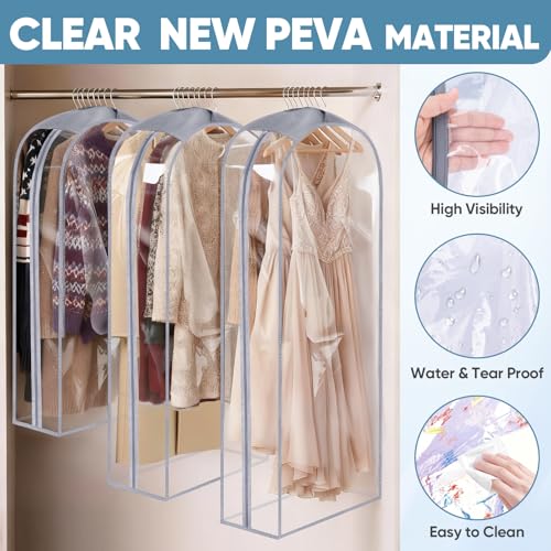BALEINE 6PK Clear Garment Bags for Hanging Clothes, 40" Dress Suit Bag - color: Clear, size: 40" 10.5" Wide 6PK