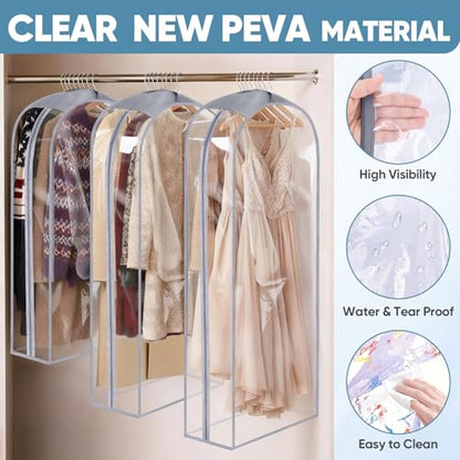 BALEINE 6PK Clear Garment Bags for Hanging Clothes, 40" Dress Suit Bag - color: Clear, size: 40" 10.5" Wide 6PK