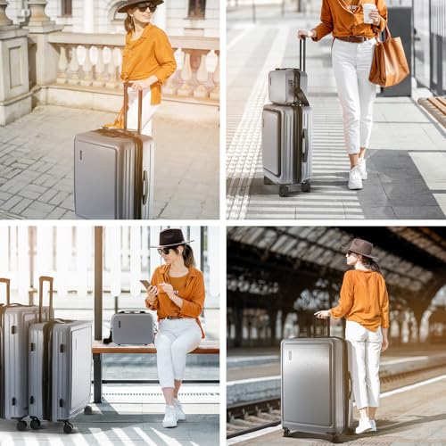 TRAVELARIM 4 Piece Luggage Sets with Spinner Wheels, Travel Suitcase Set - color: Grey, size: 4 Piece Set (20/24/28)