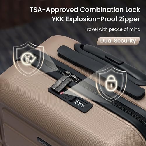 SHOWKOO G-Series Luggage set 3pcs, 100% PC Durable Hardshell Suitcase - color: Champagne, size: 3-Piece Set (20/24/28in)
