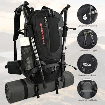 35L Water-resistant Hiking Backpack, Lightweight Backpack For Unisex(Black) - color: Black