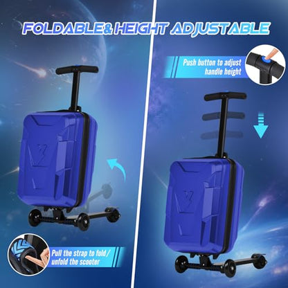 2-in-1 Folding Scooter Luggage for Kids & Adults, Ride-On Suitcase - color: blue
