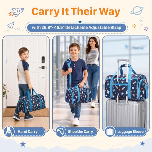 Kids Travel Duffle Bag - Weekender Bag for Boys 3-8 Year Olds - color: 02 Blue Space, size: Medium-25L(Ages 3-8)