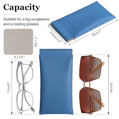 RayLove 2 Pack Glasses Case Soft Eyeglass Case For Women Men Squeeze Top Sunglasses Pouch Travel With Cleaning Cloth - color: Blue