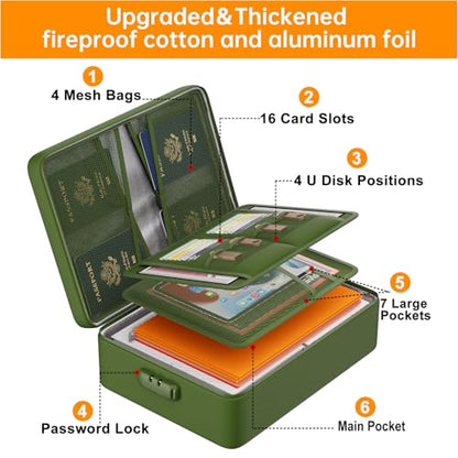DocSafe 5200°F Fireproof Document Organizer Box with Lock, Green (Soft) - color: Green, size: 15"x11"x4.1"