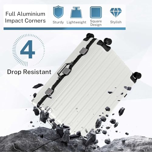 Krute Zipperless Luggage with Spinner Wheels 100% PC Hardside 24in Suitcase - color: White, size: Medium (24 Inch)