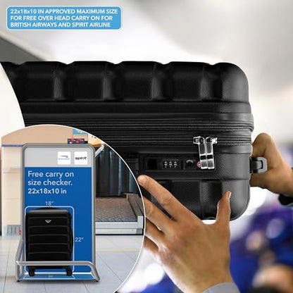 Flight Knight 22x18x10" Expandable Carry On Suitcase Hardside TSA Lock & USB C Port Lightweight Luggage Silent Double Spinner Wheels Maximum Spirit Overhead Carry-On Bag Airlines Approved Black - color: Black, size: 22x18x10"