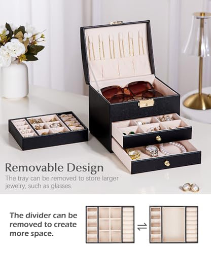 Homde Small Jewelry Box for Girls: 3-Layer Lockable Organizer(Black) - color: Graphite Black