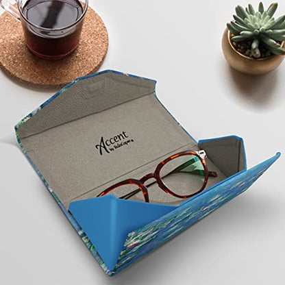 RainCaper Folding Travel Sunglasses & Reading Eyeglasses Case - Vegan Leather, Compact, Magnetic Closure, Slim Trifold Design - color: Monet Water Lilies