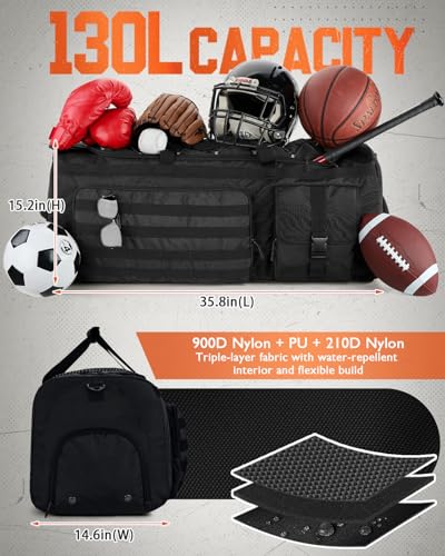 Gonex 130L Extra Large Duffel Bag, Convertible Travel Duffle - color: Black, size: 130L