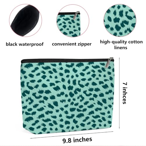 Watercolor Leopard Print Makeup Bag Cosmetic Bag, Portable Makeup Organizer - color: Mint Green Leopard Print 588
