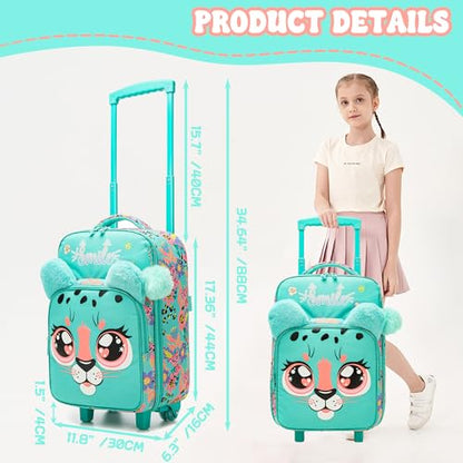 Kids Carry On Luggage with Wheels Softside Kids Suitcase for Girls Airline Approved & Girls Multi-function Carry Bag 4pcs Set - color: Lvbaozi
