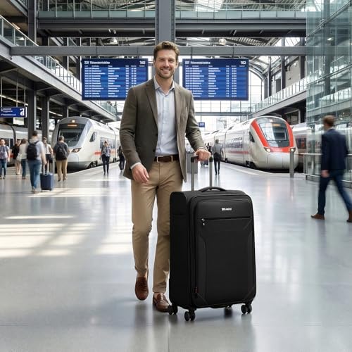 28'' Checked Softside Expandable 20% Luggage w/TSA LOCK - color: Black, size: Checked-Large 28 inch
