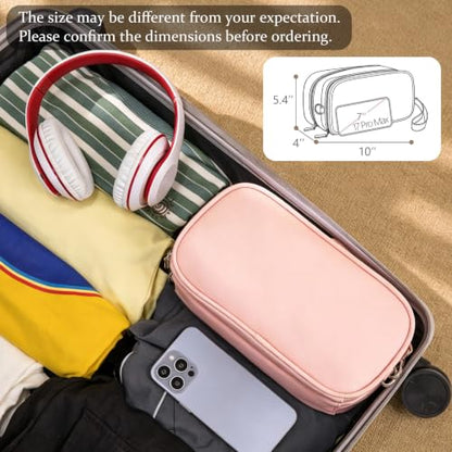 Large Makeup Bag for Women, PU Toiletry Bag with Compartment (Pink) - color: Pink
