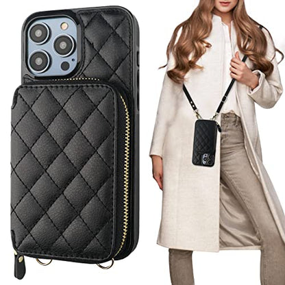 Bocasal Crossbody Wallet Case Card Holder for iPhone 14 Pro Max Black - color: Black