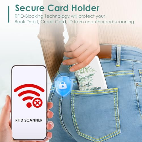 Credit Card Holder, RFID Blocking Aluminum Hard Case,Plant Leaves - color: Green Plant Leaves