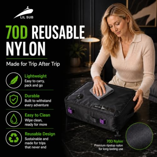 LIL SUB Travel Vacuum Compression Bag, 2-Way Packing Bag with Built-In Hand Pump and External Pump Port, IPX8 Waterproof 70D Nylon, IP68 Airtight Zipper, 22L Space Gray, 1 Pack - color: 22L Black - 1PC Built-In Hand Pump