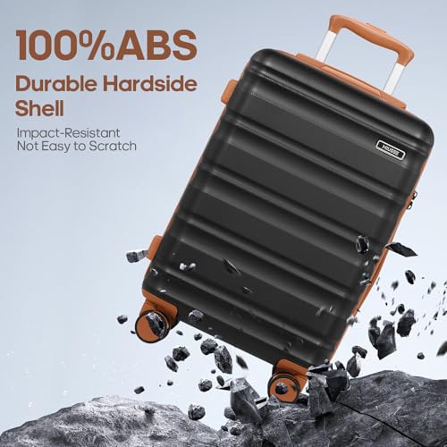 Carry On Luggage 22x14x9 Airline Approved, 3 Piece Set with Backpack - color: Black, size: 3 piece set (20inch)