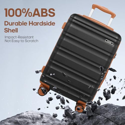 Carry On Luggage 22x14x9 Airline Approved, 3 Piece Set with Backpack - color: Black, size: 3 piece set (20inch)