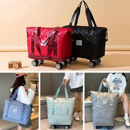 Expandable Foldable Duffel Bag Suitcases,Detachable Rolling Wheels,Rolling Duffle Bag with Wheels,Suitcase with Wheel,Carry on Luggage,Gift for Men Women Lightweight Suitcases (Khaki) - color: Khaki