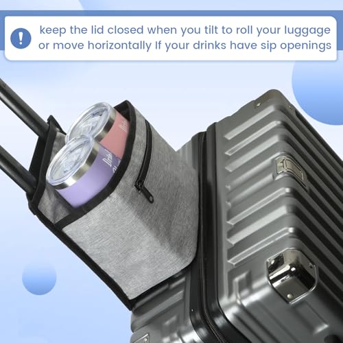 Luggage Travel Cup Holder for Suitcase, Drink Carrier for Coffee Tumblers - color: light gray
