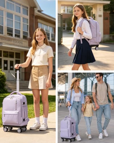 NEW TILAMI 19 Inch Rolling Backpack 4 Spinner Wheels for School, Purple - color: Purple