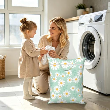 "daisy 2-Pack Travel Laundry Bags for Dirty Clothes- Large Waterproof Laundry Tote, Wet & Dry Use, Reusable Foldable Carry Handles for Vacation, Gym & Dorm" - color: Daisy