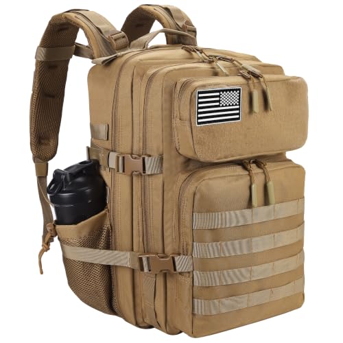 LHI Military Tactical Backpack for Men and Women 45L Army 3 Days Assault Pack Bag Large Rucksack with Molle System Tan - color: Tan